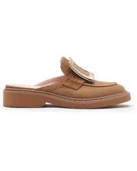 Roger Vivier - Viv Rangers Buckle-Detailed Suede Mule Loafers - Lyst