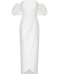 ANDRES OTALORA - Una Historia Belted Linen Off-the-shoulder Midi Dress - Lyst