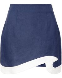 STAUD - Leandro Curved Linen Mini Skirt - Lyst