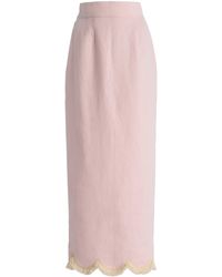 Posse - Exclusive Essie Fringed Linen Maxi Column Skirt - Lyst