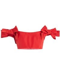 Monique Lhuillier - Bow-detailed Silk Faille Cropped Top - Lyst