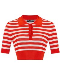 Dolce & Gabbana - Striped Ribbed-Knit Cropped Polo Shirt - Lyst