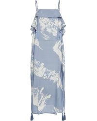 Bottega Veneta - Draped Silk-Cotton Midi Dress - Lyst