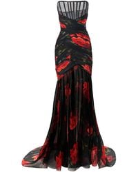 Carolina Herrera - Strapless Stemmed-Rose-Printed Chiffon Gown - Lyst