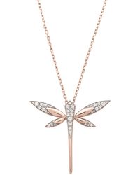 Anapsara Medium Dragonfly 18k Rose Gold Diamond Necklace - Pink