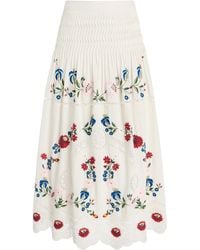 Sea - Celia Embroidered Cotton-Linen Midi Skirt - Lyst