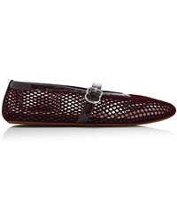 Alaïa - Velvet-Effect Fishnet Ballet Flats - Lyst