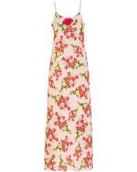Rodarte - Floral-appliquéd Silk Midi Dress - Lyst