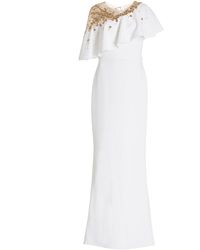 Marchesa Embellished Crepe Off-the-shoulder Gown - White