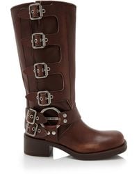 Miu Miu - Stivali Buckle-detailed Leather Knee Boots - Lyst