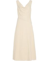 knee length dresses for ladies Pink and White Strapless Floral Brocade A Line Midi Dress