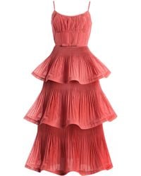 Zimmermann - Pleated Tiered Midi Dress - Lyst