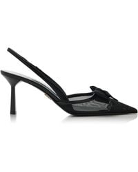 Prada - Bow-Detailed Mesh Slingback Pumps - Lyst