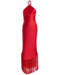 The New Arrivals Ilkyaz Ozel - Exclusive Blânca Fringed Satin Midi Halter Dress - Lyst