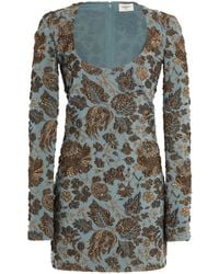 Saint Laurent - Floral Stretch-Brocade Mini Dress - Lyst