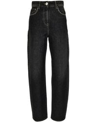 Versace - Studded Stone-Washed High-Rise Straight-Leg Jeans - Lyst