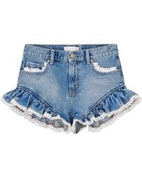 LoveShackFancy - Azalure Ruffled Denim Mini Shorts - Lyst