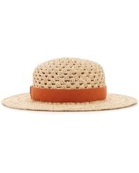 Chloé - Leather-trimmed Raffia Hat - Lyst