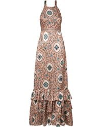 Agua Bendita - Magnolia Cofre Embroidered Linen-silk Maxi Dress - Lyst