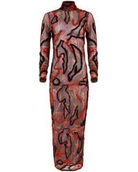 Onalaja Zusi Beaded Printed Mesh Maxi Dress - Multicolor