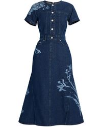 Erdem - Printed Denim Midi Dress - Lyst