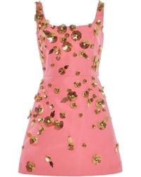 Carolina Herrera - Embellished Silk-Faille Mini Dress - Lyst