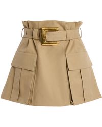 Balmain - Belted Cotton-Gabardine Mini Skirt - Lyst