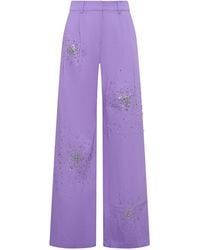 DES_PHEMMES - Crystal-embellished Cotton-blend Wide-leg Pants - Lyst