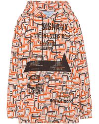 Prada - Drawstring Printed Cotton Hooded Sweatshirt - Lyst
