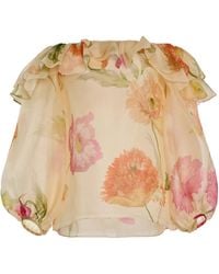 Carolina Herrera - Printed Off-The-Shoulder Crepe Organza Top - Lyst