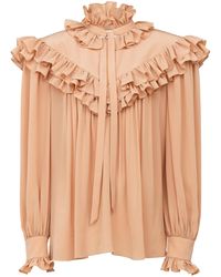 Chloé - Oversized Ruffled Crepe De Chine Top - Lyst