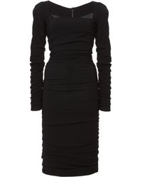 Dolce & Gabbana Ruched Cady Midi Cocktail Dress - Black