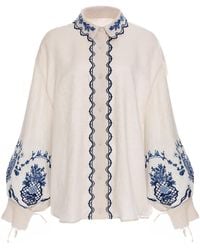 Agua Bendita - Abadia Wild Floral Linen Blouse - Lyst
