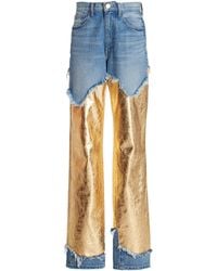 Brandon Maxwell - The Cortlandt Paneled Metallic Leather Straight-leg Jeans - Lyst