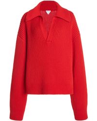 Bottega Veneta - Ribbed-knit Wool Polo Sweater - Lyst