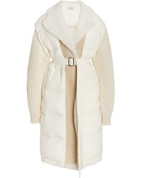 Moncler - Shearling-trimmed Down-detailed Wool-blend Long Cardigan - Lyst