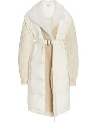 Moncler - Shearling-trimmed Down-detailed Wool-blend Long Cardigan - Lyst