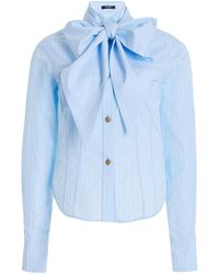 Balmain - Tie-neck Striped Cotton Shirt - Lyst