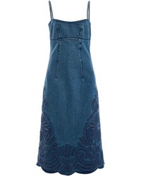 Ulla Johnson - The Jane Eyelet Denim Midi Dress - Lyst