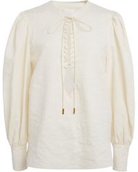 Givenchy - Balloon-Sleeve Lace-Up Linen Shirt - Lyst