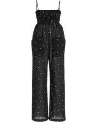 Three Graces London Tallie Embroidered Cotton Jumpsuit - Black