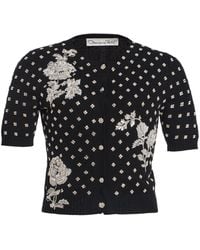 Oscar de la Renta - Floral Crystal-Embroidered Wool Cardigan - Lyst