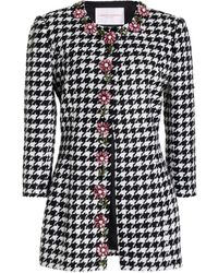 Carolina Herrera - Embellished Houndstooth Linen-blend Jacket - Lyst