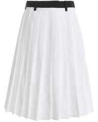 Prada - Pleated Cotton-Poplin Midi Skirt - Lyst