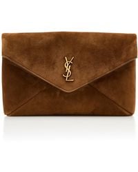 Saint Laurent - Large Envelope Suede-Satin Pouch - Lyst