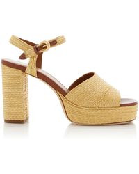STAUD - Jodie Platform Raffia Sandals - Lyst