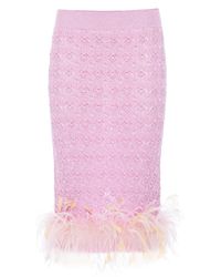 DES_PHEMMES - Feather-Trimmed Knit Midi Tube Skirt - Lyst