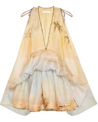 Zimmermann - Balance Plunge Linen-Silk Mini Dress - Lyst