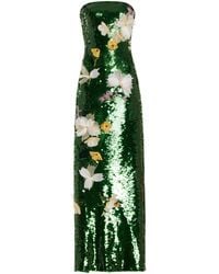 Monique Lhuillier - Flower-embellished Sequined Gown - Lyst