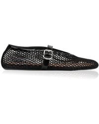 Alaïa - Ballerina Strap Mesh Leather Flats - Lyst